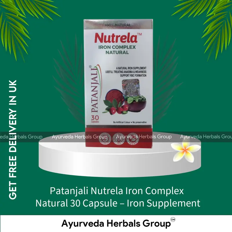 Patanjali Nutrela Iron Complex Natural 30 Capsule - Iron Supplement - Ayurvedic Wellness Support | Indian Products UK