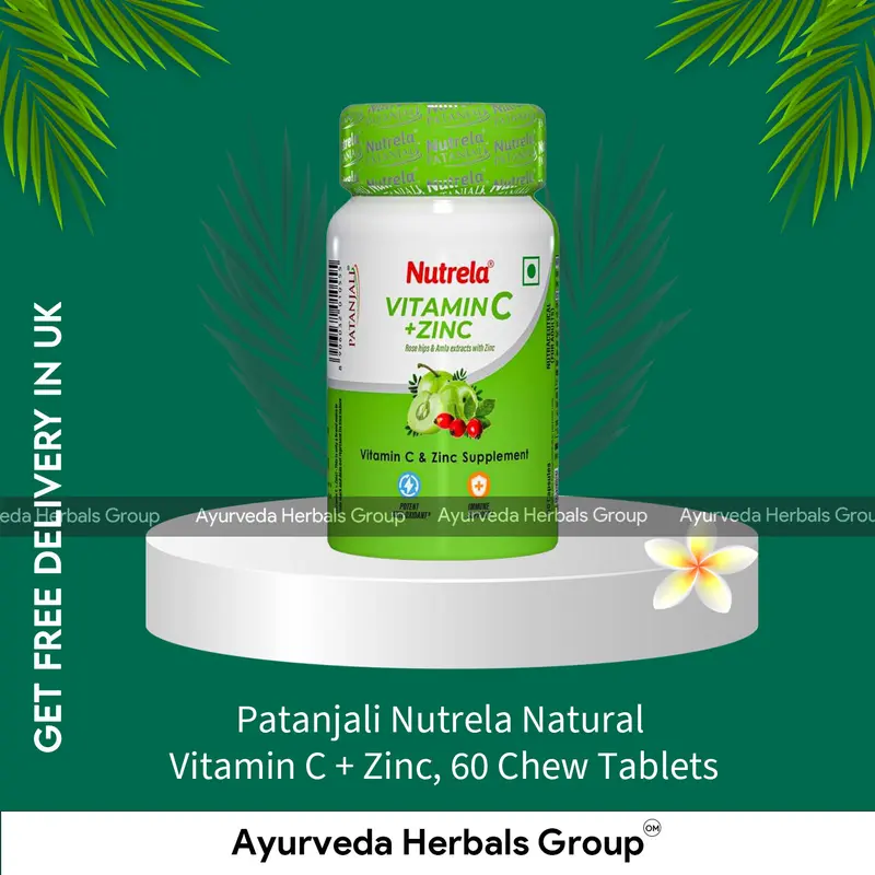 Patanjali Nutrela Natural Vitamin C + Zinc, 60 Chew Tablets - Ayurvedic Wellness Support | Delivered Across the UK