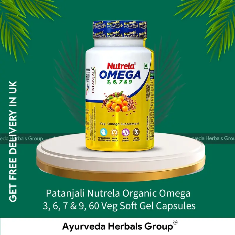Patanjali Nutrela Organic Omega 3, 6, 7 & 9, 60 Veg Soft Gel Capsules - Natural Skin Care | Shop Online from London
