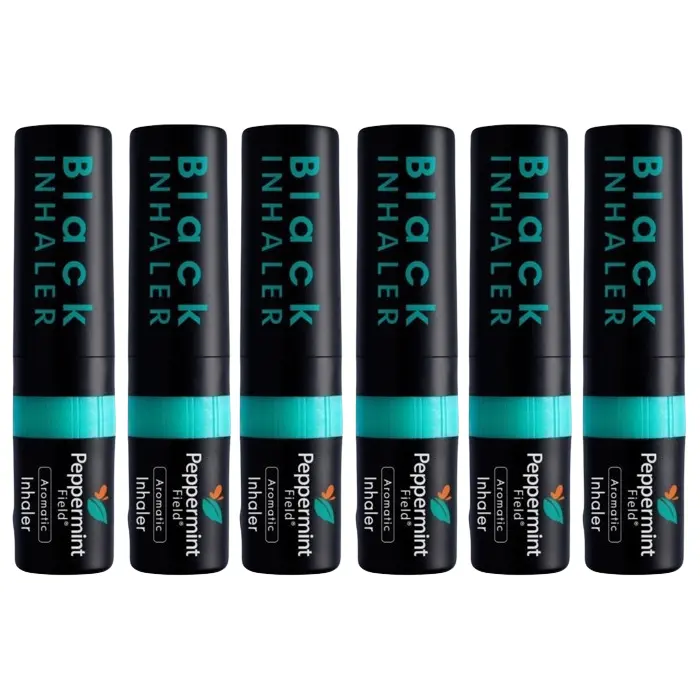 Peppermint Field - Black - Powerful Herbal Inhaler (Pack of 6) - Made in Thailand