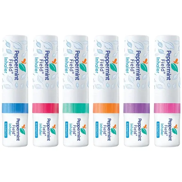 Peppermint Field - Natural Aromatherapy Nasal Inhaler - Peppermint Oil, Menthol, Eucalyptus Oil, Camphor (Pack of 6) - Made in Thailand