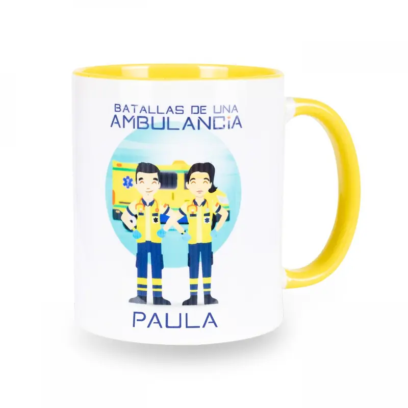Personalised Custom Name Classic Mug Batallas de Una Ambulancia Yellow Ceramic