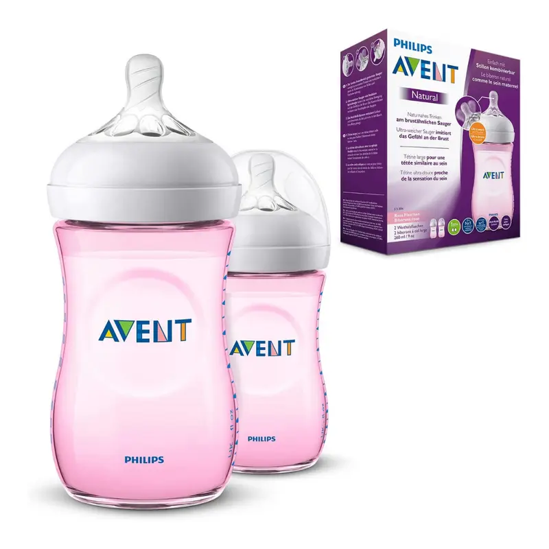 Philips Avent Natural Feeding Bottle 2 Count 260ml Pink Translucent (N)