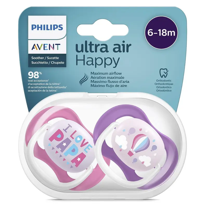 Philips Avent Ultra Air Pacifier for 6-18m Orthodontic & BPA-Free 2 pcs (A)