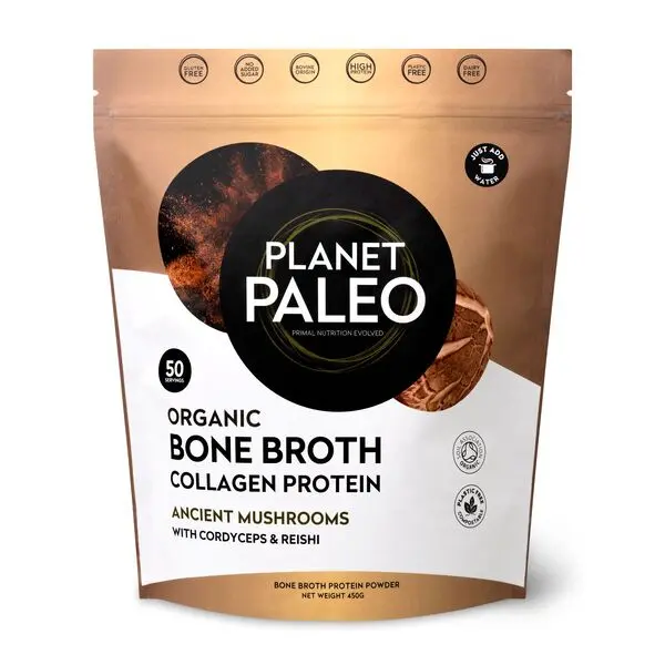 Planet Paleo Organic Bone Broth Collagen Protein - Ancient Mushroom 450g