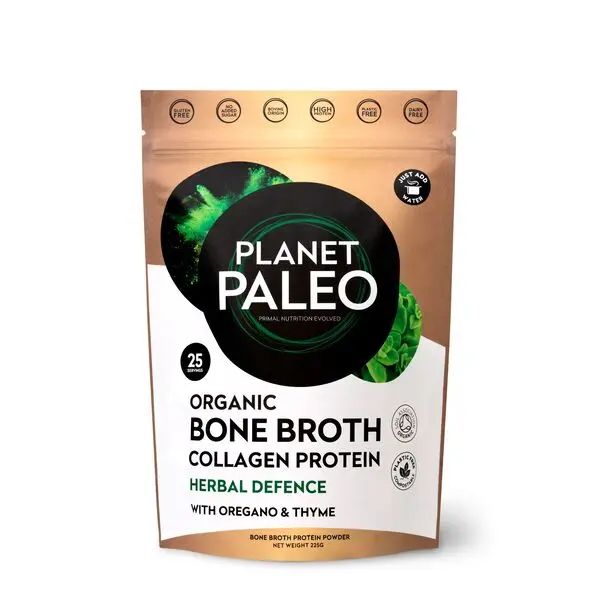 Planet Paleo Organic Bone Broth Collagen Protein - Herbal Defence 225g