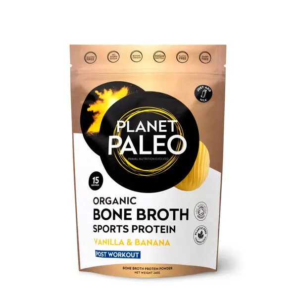 Planet Paleo Organic Bone Broth Sport Protein - Vanilla & Banana 240g