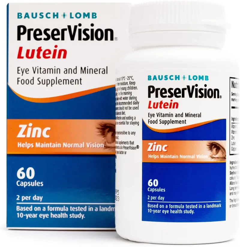 PreserVision Lutein ( 60 Capsules ) + Lomb, Lutein, Zinc, Copper and Vitamin C and E, Eye Vitamin and Mineral Food Supplement
