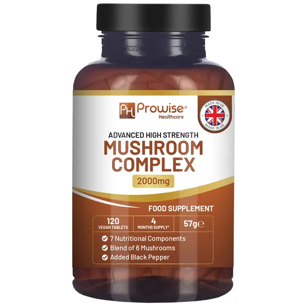 Prowise Advanced Mushroom Complex | A super blend of 6 Mushrooms - 120 Vegan High Strength Tablets | Made in UK