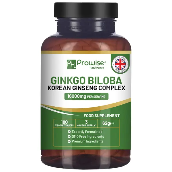 Prowise Ginkgo Biloba and Korean Ginseng Tablets 16000mg 180 Vegan Tablets by Prowise