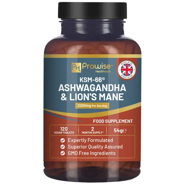 Prowise KSM-66 Ashwagandha and Lions Mane Tablets - High Strength 2200mg