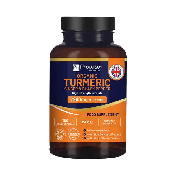 Prowise Organic Turmeric 2280mg (High Strength) with Black Pepper & Ginger - 180 Caps