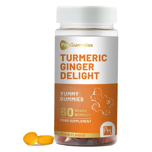 Prowise Turmeric and Ginger Gummies | 60 Vegan Pro Gummies | Natural Peach Flavour