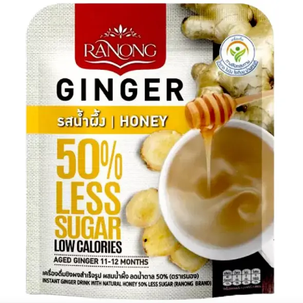 Ranong - Ginger Tea Honey, 50% Less Sugar, Low Calories 100g.