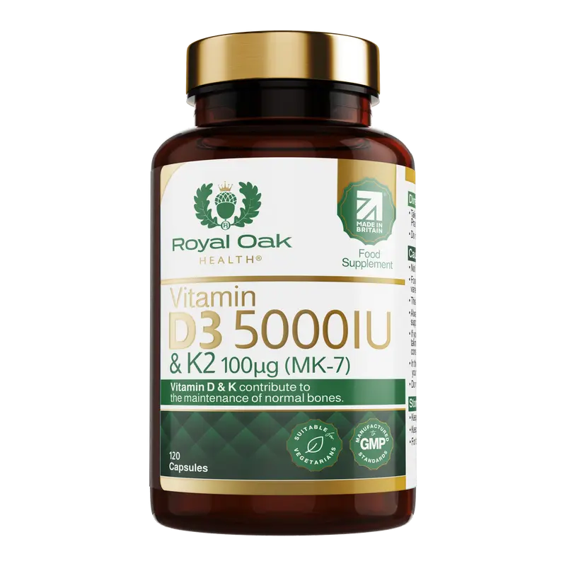 Royal Oak Health Vitamin D3 5000IU and Vitamin K MK7 100UG HVC (120 capsules)
