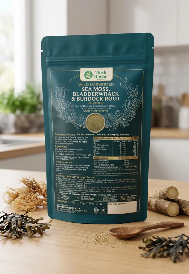 Sea Moss Bladderwrack Burdock Root Powder | Wildcrafted Alkaline Blend