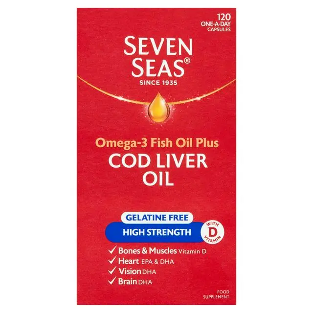 Seven Seas Simply Timeless Gelatine Free High Strength Cod Liver Oil - 120 Capsules