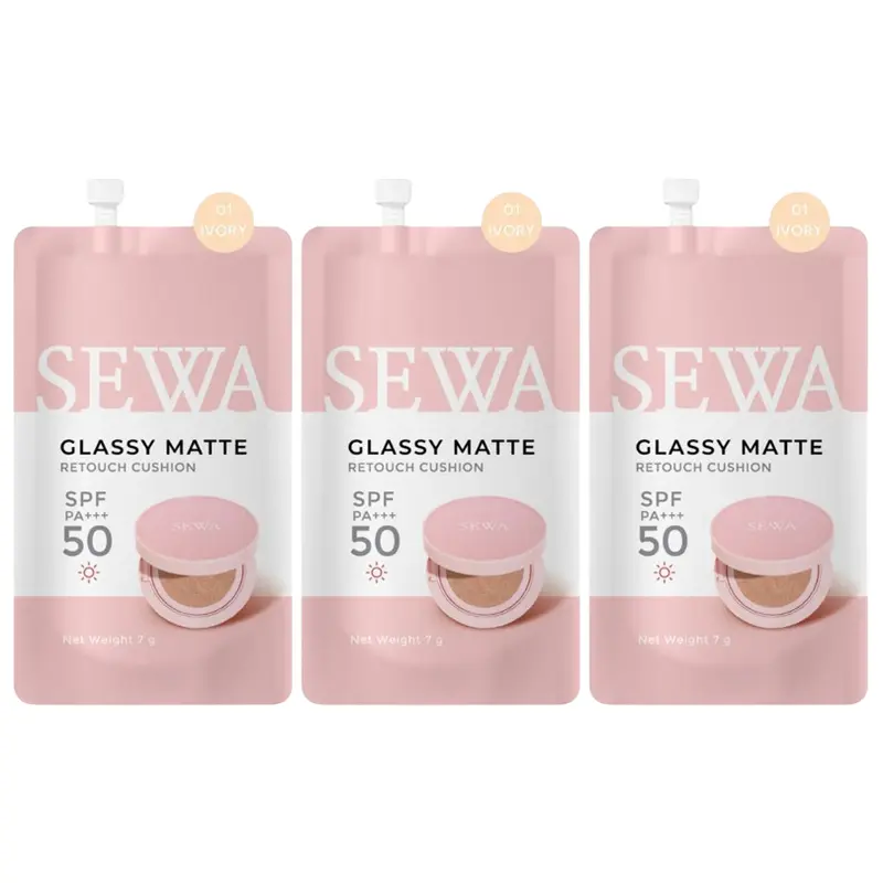 Sewa - Glassy Matte Retouch Cushion #01 Ivory SPF50 PA+++ 7g. (Pack of 3)