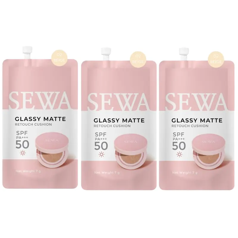 Sewa - Glassy Matte Retouch Cushion #02 Beige SPF50 PA+++ 7g. (Pack of 3)