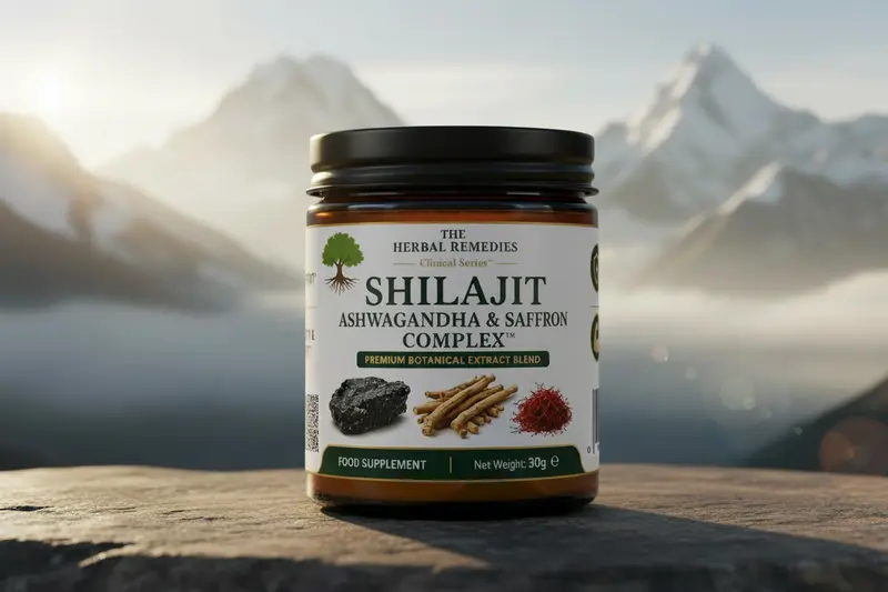 Shilajit, Ashwagandha, and Saffron to support physical strength, mental clarity, and emotional well-being.