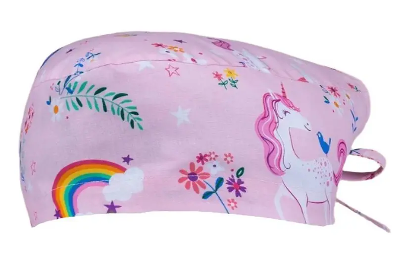 Short Hair Surgical Cap with Adjustable Laces - Rainbow Unicorns