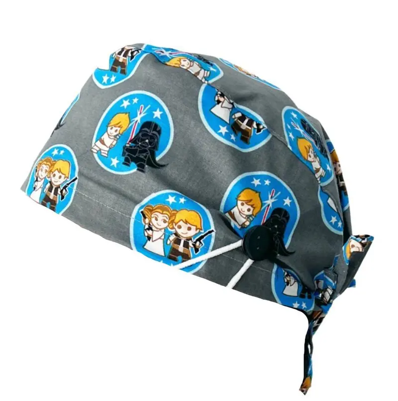 Short Hair Surgical Cap with with Buttons and Adjustable Laces - Leia Luke
