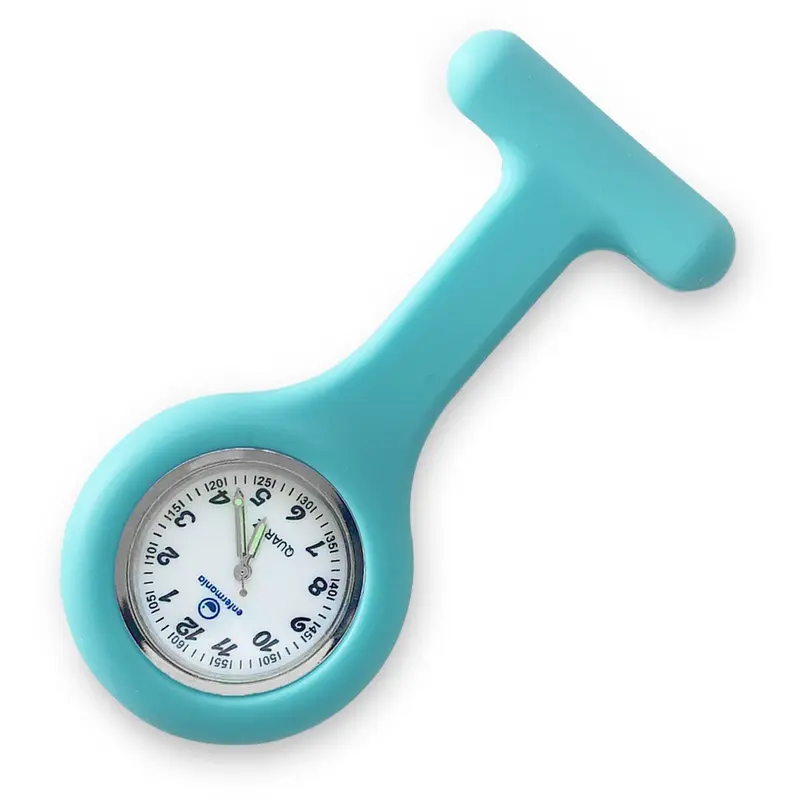 Silicone Nurse Fob Watch Quartz Machinery with Brooch Glow in the Ceil Blue