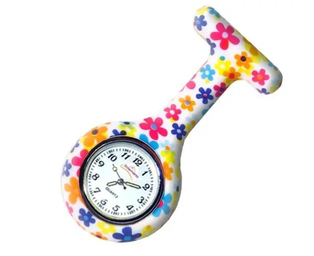 Silicone Nurse Fob Watch Quartz Machinery with Brooch Glow in the Colourful Flowers