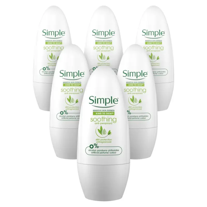 Simple Soothing Anti-Perspirant Deodorant Roll-On 6 Pack
