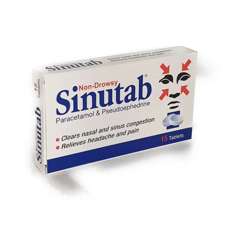 Sinutab Non-Drowsy Tablets 500mg/30mg - pack of 15 (P)