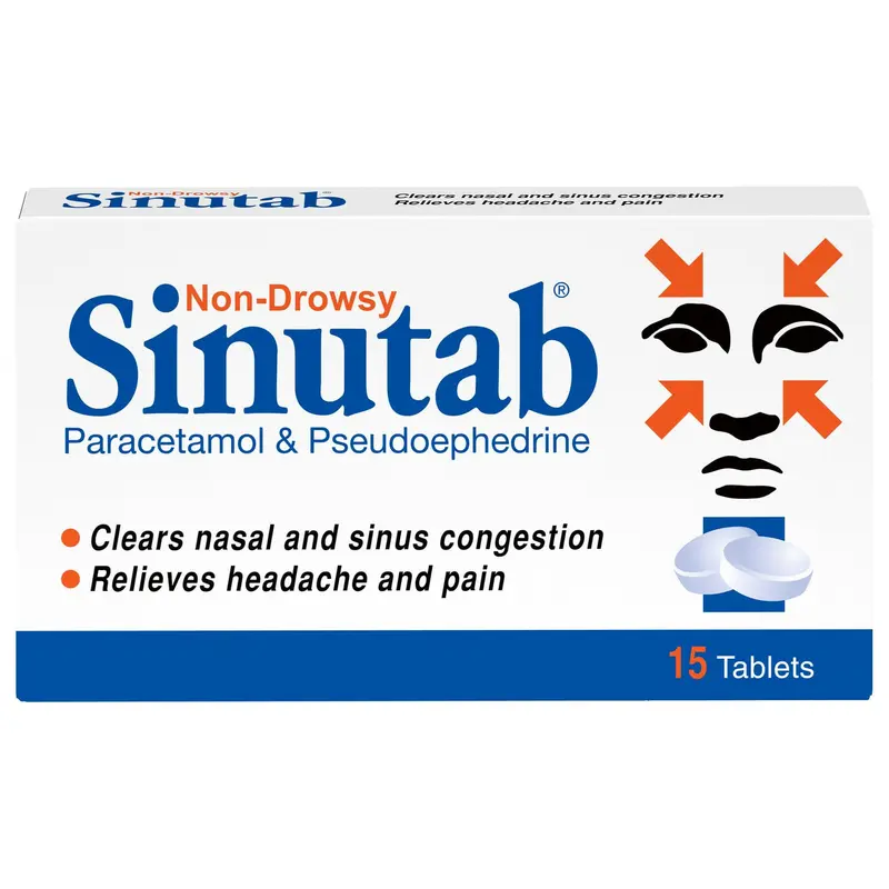 Sinutab Paracetamol 500mg / Pseudoephedrine 30mg Tablets - 15 Tablets