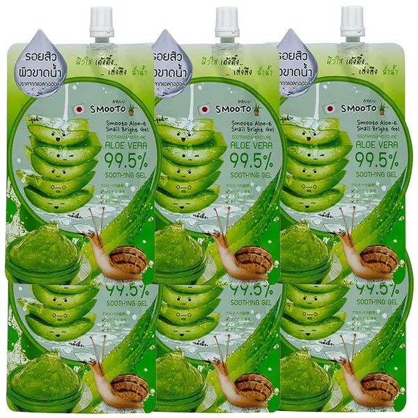 Smooto - Aloe Vera Gel Aloe-E Snail Bright Gel 50g. (Pack of 6)