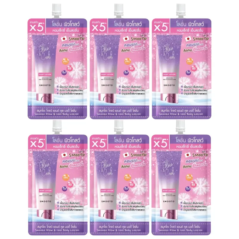 Smooto - Glow & Cool Brightening Body Lotion with Vit C, B3 and HYA 40g. (Pack of 6)