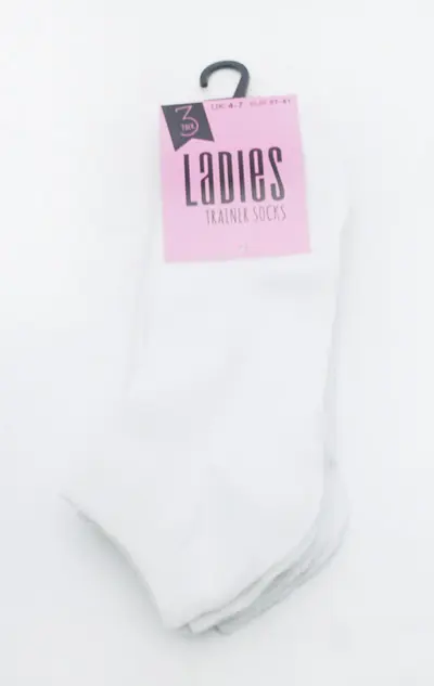 SOCKS LADIES 3PACK TRAINER WHITE x 4 Size 4-7