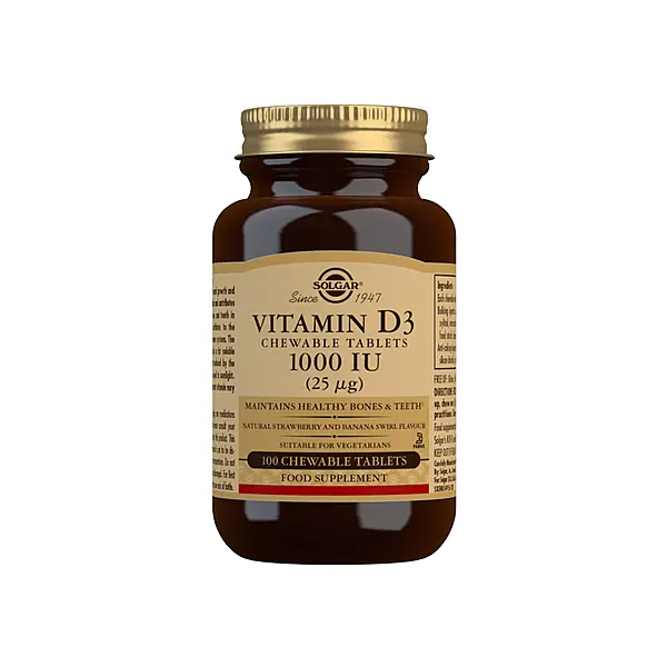 Solgar Vitamin D3 1000 IU (25 µg) Chewable Tablets - Pack of 100