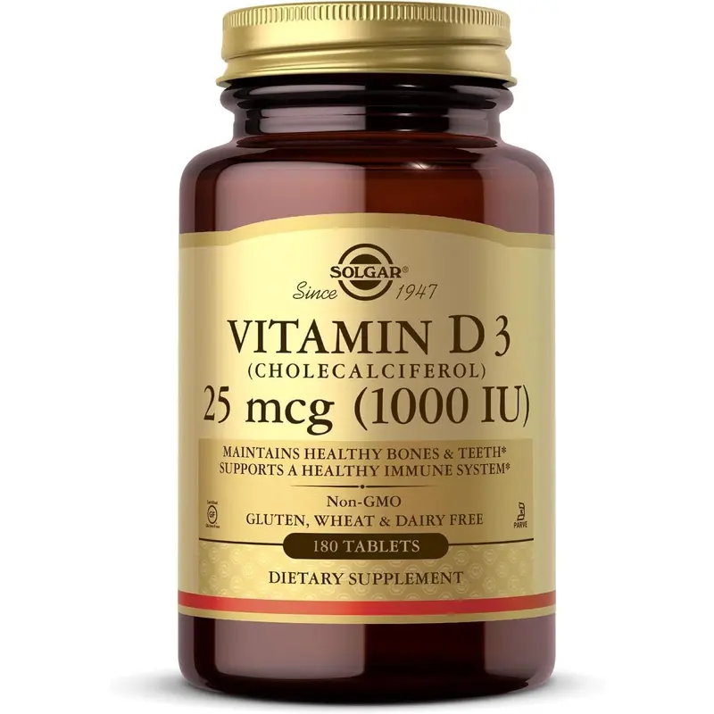 Solgar Vitamin D3 (Cholecalciferol) 1000 IU (25 µg) Tablets - Pack of 180