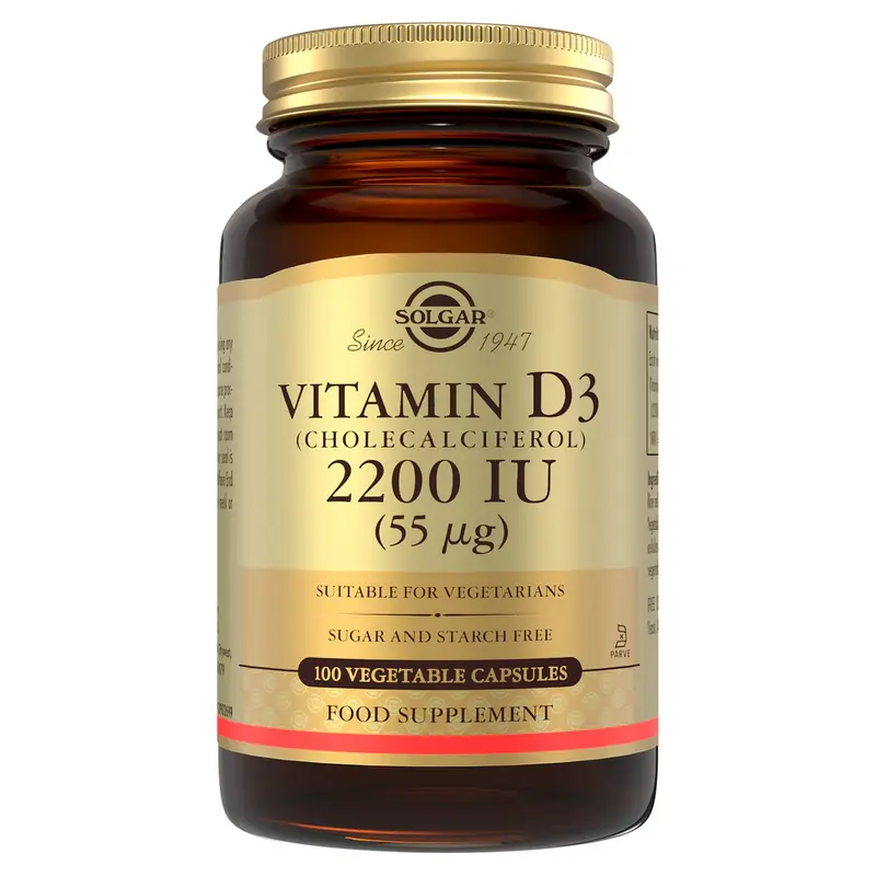 Solgar Vitamin D3 (Cholecalciferol) 2200 IU (55 µg) Vegetable Capsules - Pack of 50