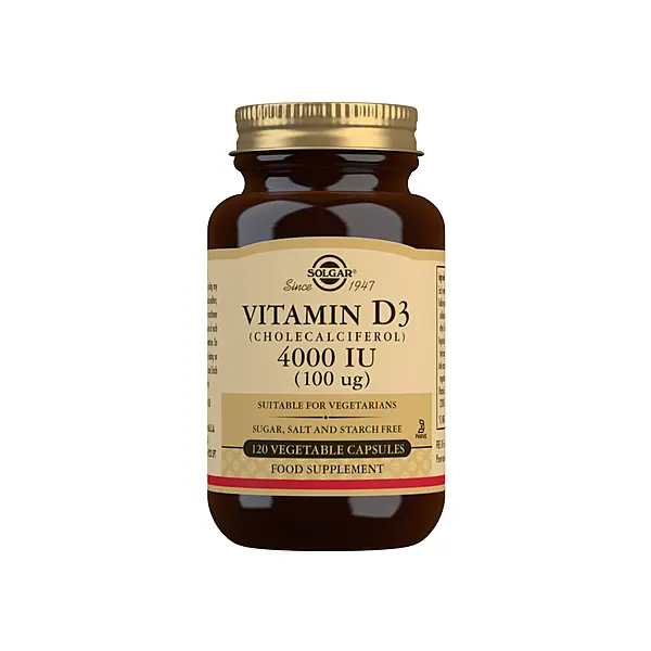 Solgar Vitamin D3 (Cholecalciferol) 4000 IU (100 µg) Vegetable Capsules - Pack of 120