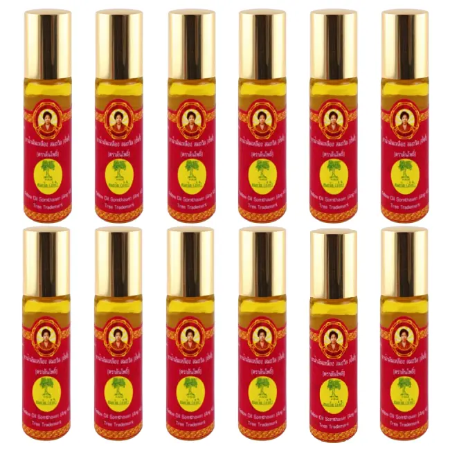 Somthawin - Ang Ki, Yellow Oil Roll-On (Turmeric, Peppermint, Camphor), Relieves Dizziness and Faintness 4ml. (Pack of 12)
