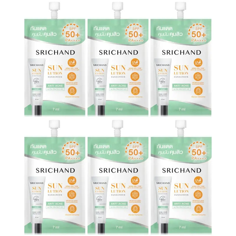 Srichand - Sunlution Acne Care Sunscreen SPF50+ PA++++ 7ml. (Pack of 6)