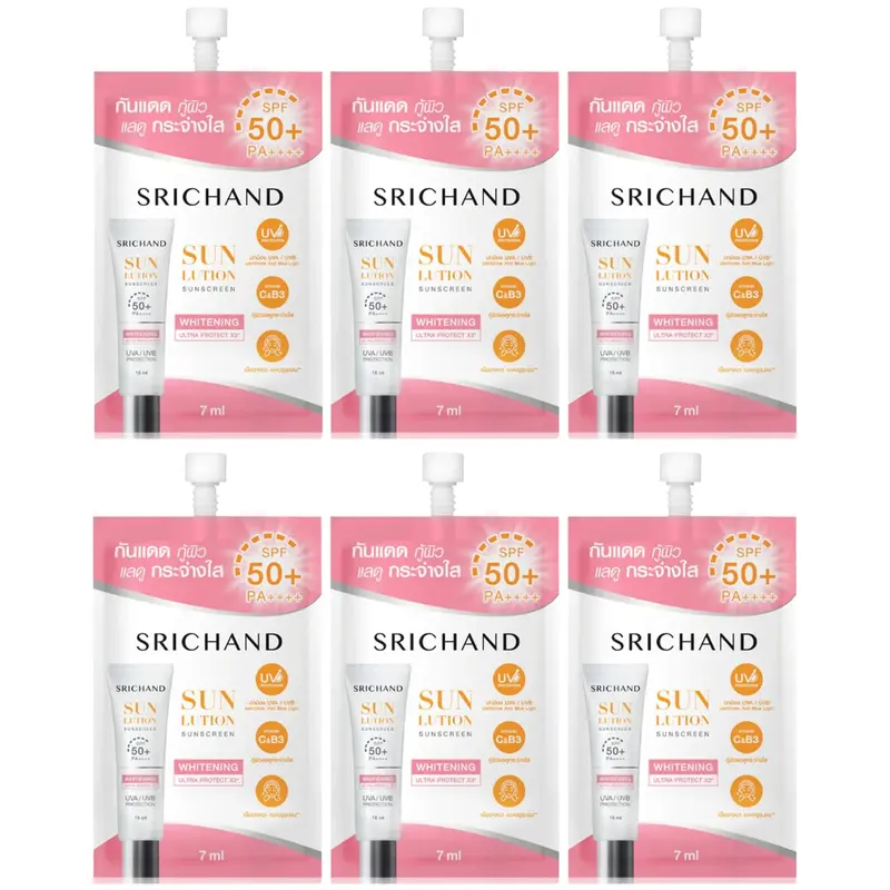 Srichand - Sunlution Skin Whitening Sunscreen SPF50+ PA++++ 7ml. (Pack of 6)