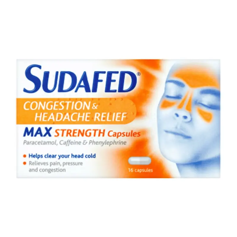 Sudafed Congestion & Headache Relief Max Strength - 16 Capsules