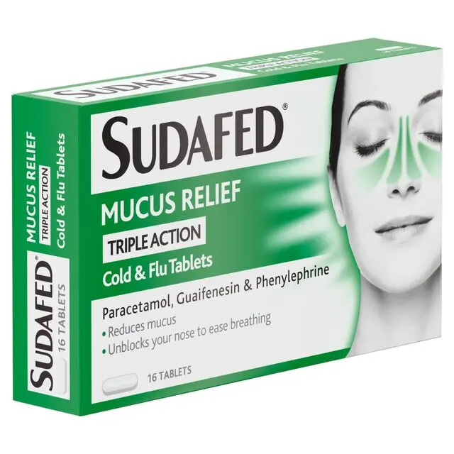 Sudafed Mucus Relief Triple Action Cold & Flu 16 Tablets