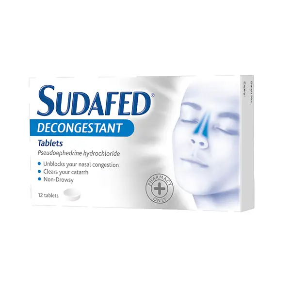 Sudafed Pseudoephedrine Hydrochloride 60mg Decongestant Tablets - 12 Tablets