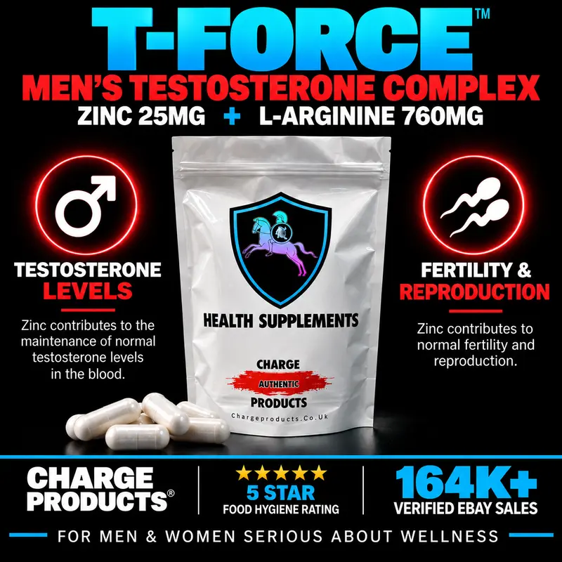 T-Force Men's Complex | Dual Formula 25mg Zinc + 760mg L-Arginine HCl Capsules UK