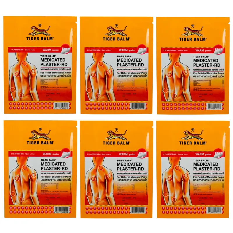 Tiger Balm - Warm Medicated Plaster HR LARGE 10x14cm (Pack of 6)