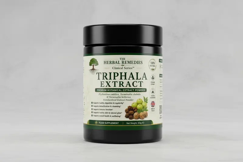 Triphala Extract – (Amalaki • Haritaki • Bibhitaki) detoxification and digestive health.