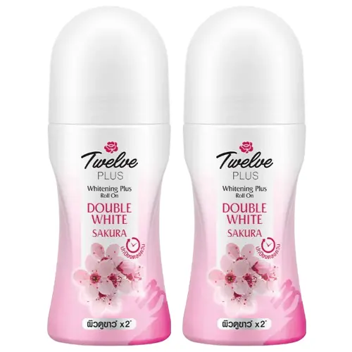 Twelve - Plus Whitening Plus Roll On, Double White Sakura 45ml. (Pack of 2)