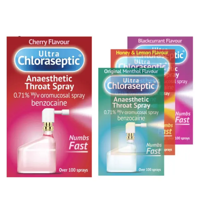 Ultra Chloraseptic Benzocaine Anaesthetic Throat Spray - 15ml (100 Sprays), All Flavours