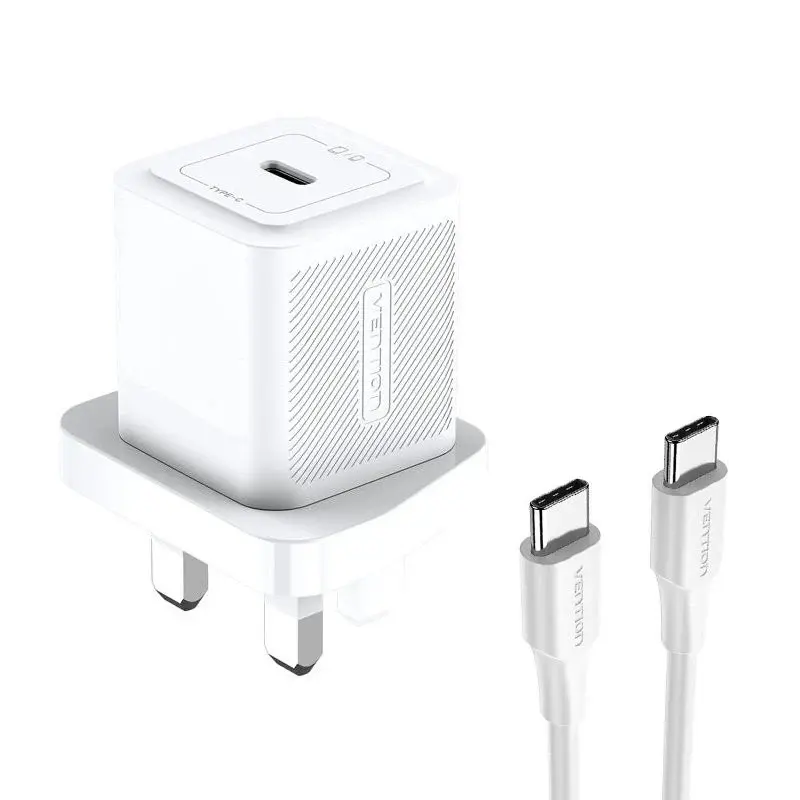 Vention 1-Port USB-C GaN Charger (20W/30W) with USB-C to USB-C Cable (1m)